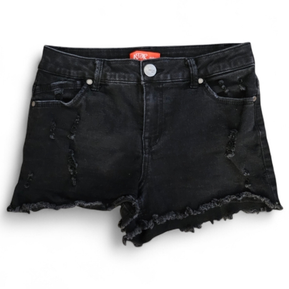 Astor SZ 7 Black Denim Distessed Cut-Off Shorts - Picture 3 of 7